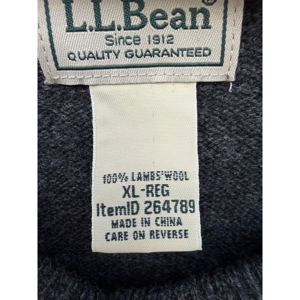LL Bean Mens XL Gray 100% Lambswool V-Neck Raglan Sweater 264789
